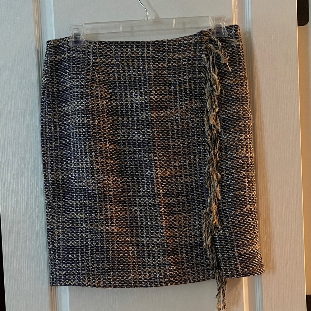 Halogen Navy and Cream Tweed Pencil Skirt with Braided Side Detail